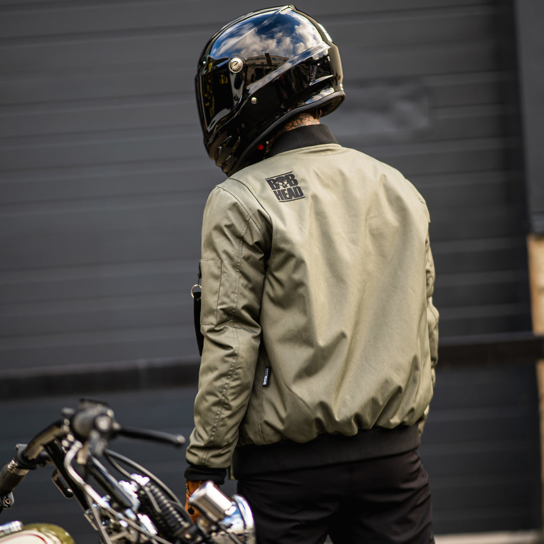 bomber style motorcycle helmet Motorcycle Jacket Protective Textile Alpha Bomber Green