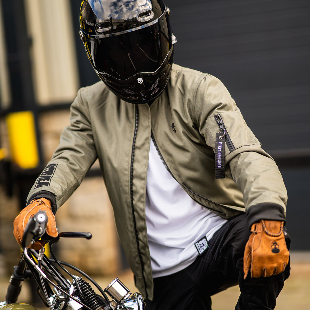 bomber style motorcycle helmet Motorcycle Jacket Protective Textile Alpha Bomber Green