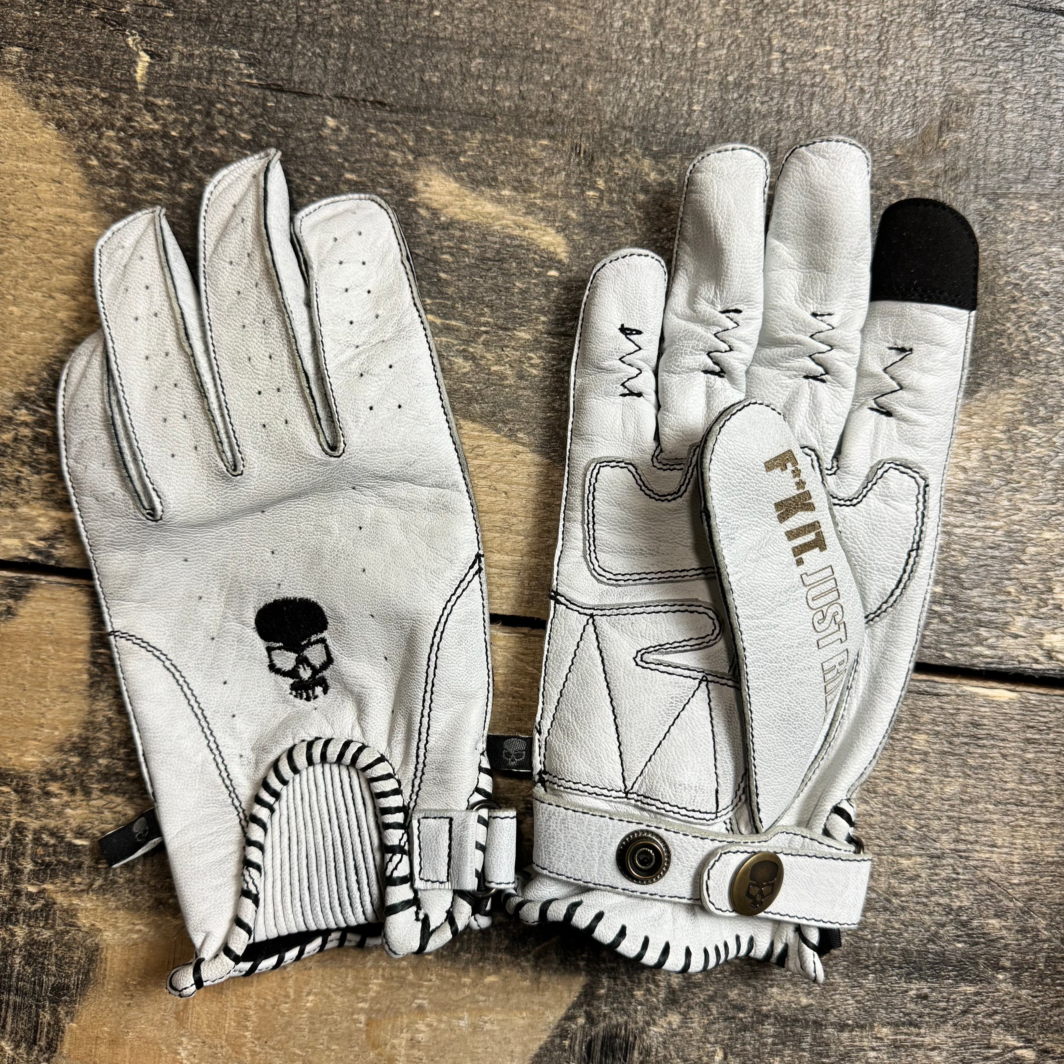 Motorcycle Glove Protective Domino Leather White – BOBHEAD