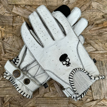 Motorcycle Glove Protective Domino Leather White