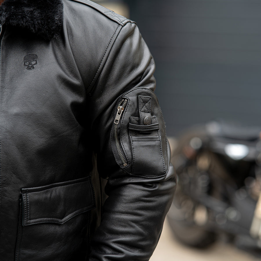 Leather Motorcycle Jacket Protective Bomber Black | Armored AAA