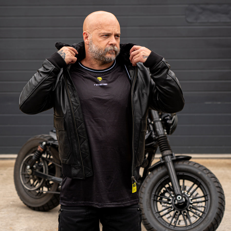 Leather Motorcycle Jacket Protective Bomber Black | Armored AAA